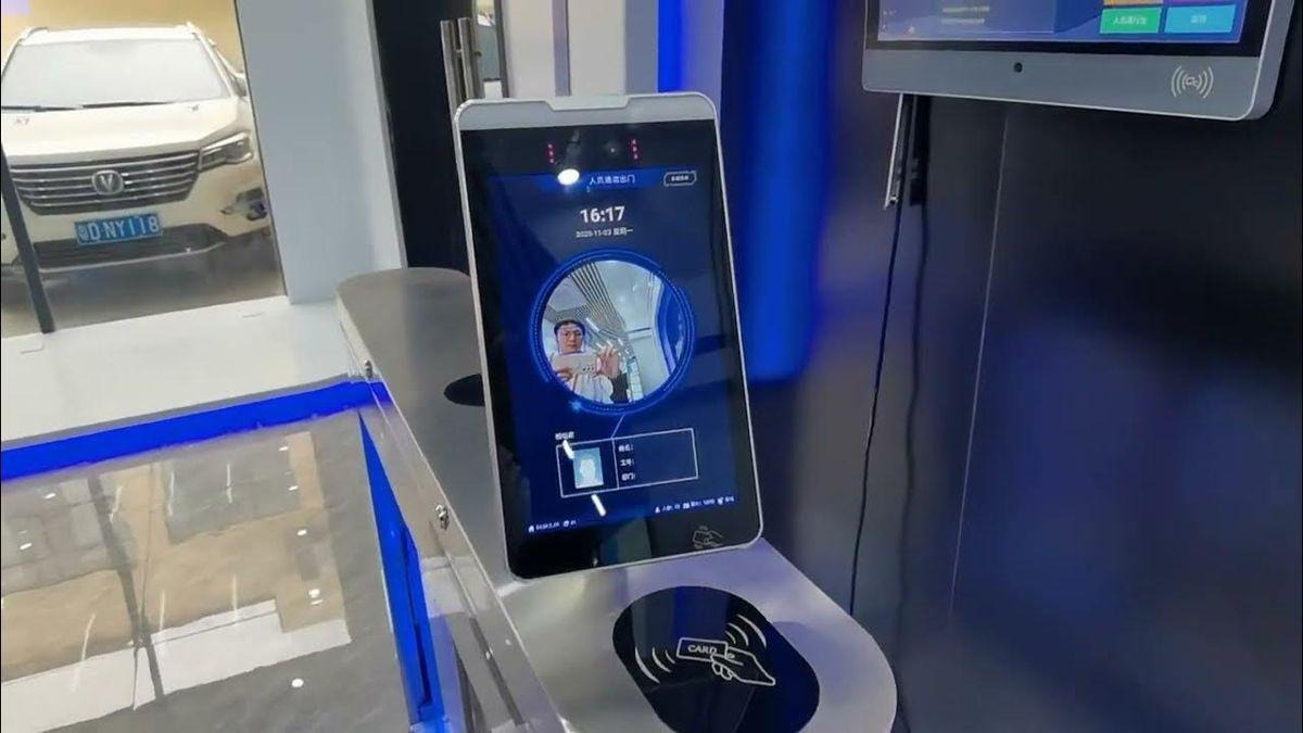 Facial recognition attendance machine at a gate