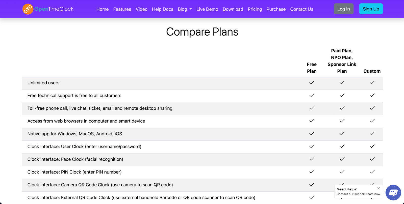 Compare OpenTimeClock Plans