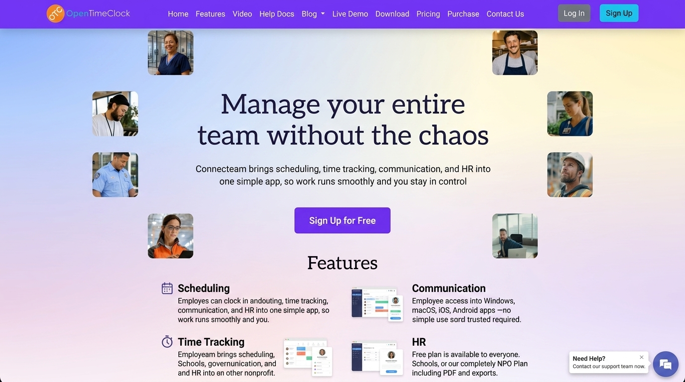 Features comparison between OpenTimeClock and Connecteam