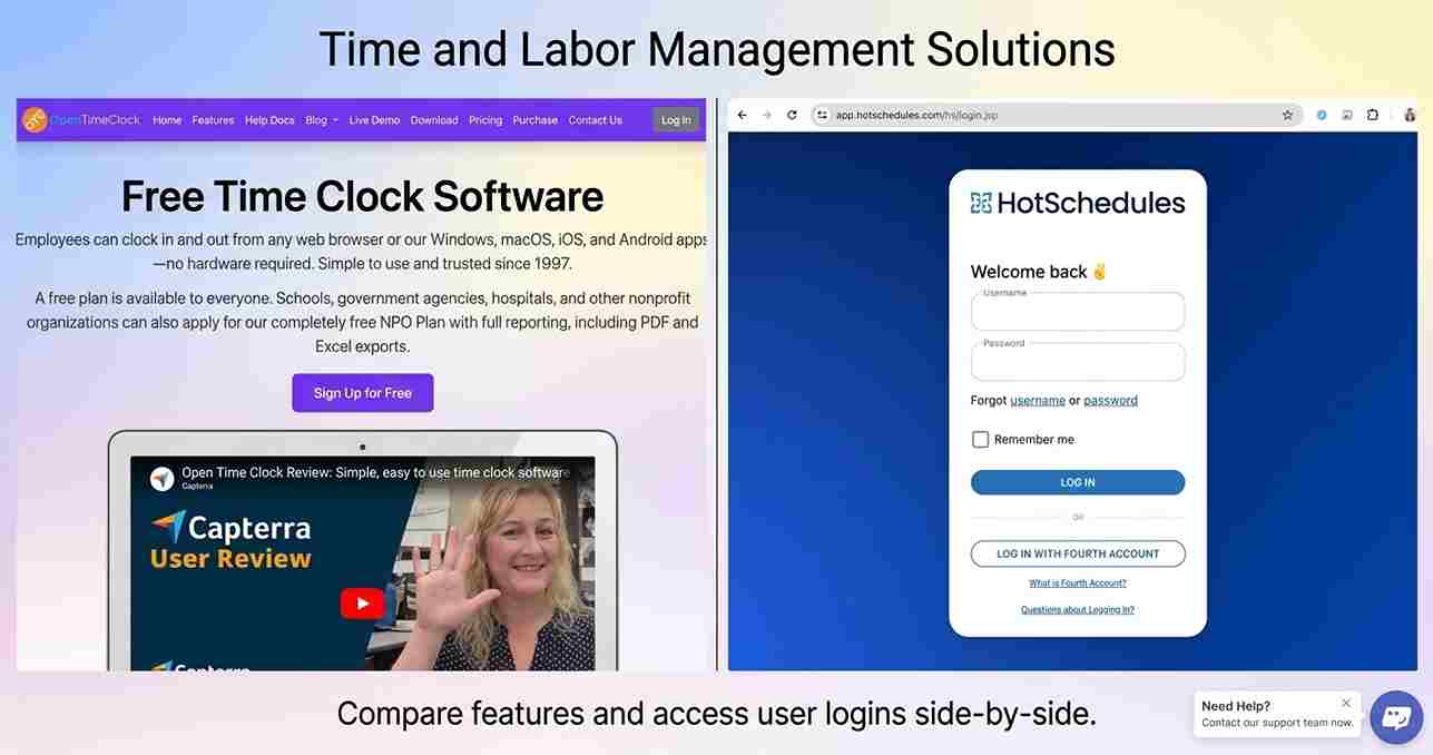 Side-by-side comparison of OpenTimeClock and HotSchedules