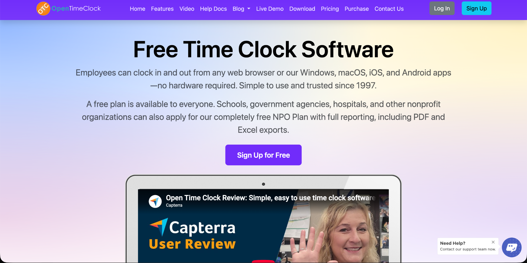 Screenshot of OpenTimeClock software interface
