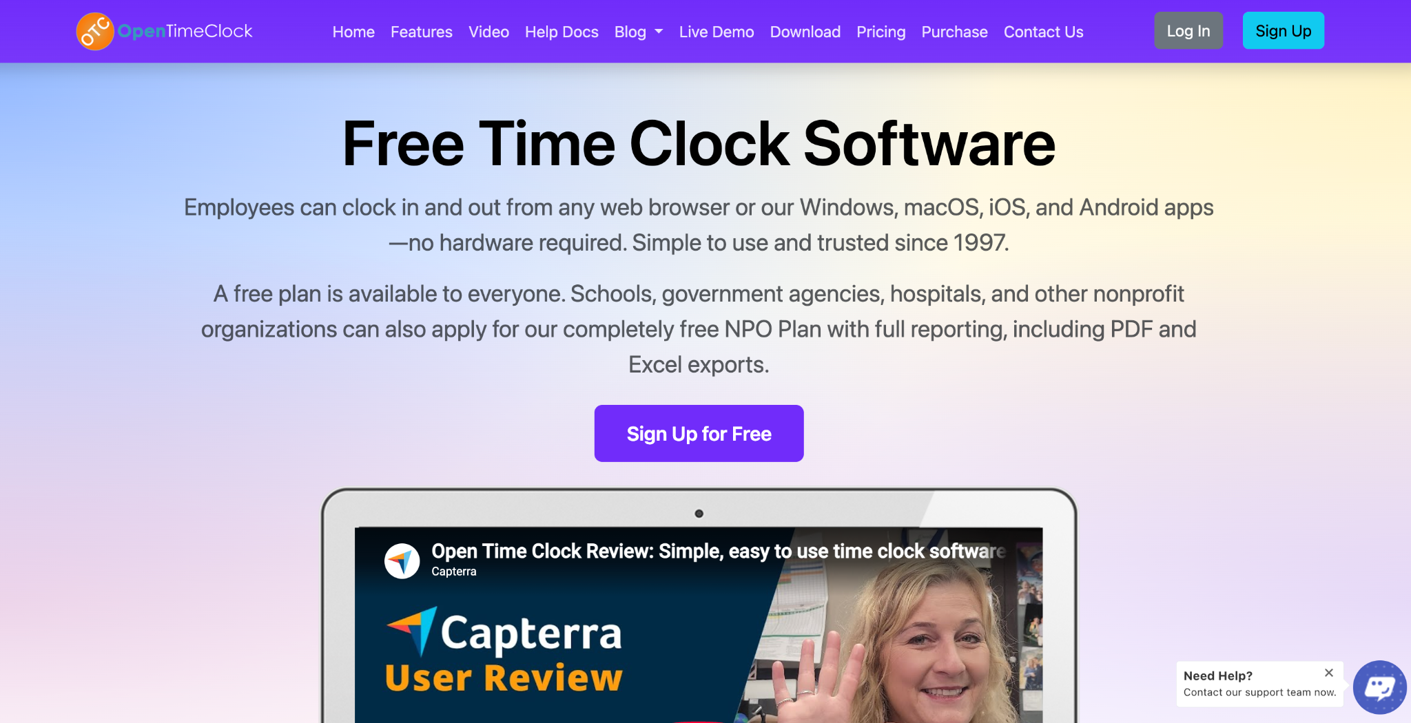 OpenTimeClock website screenshot
