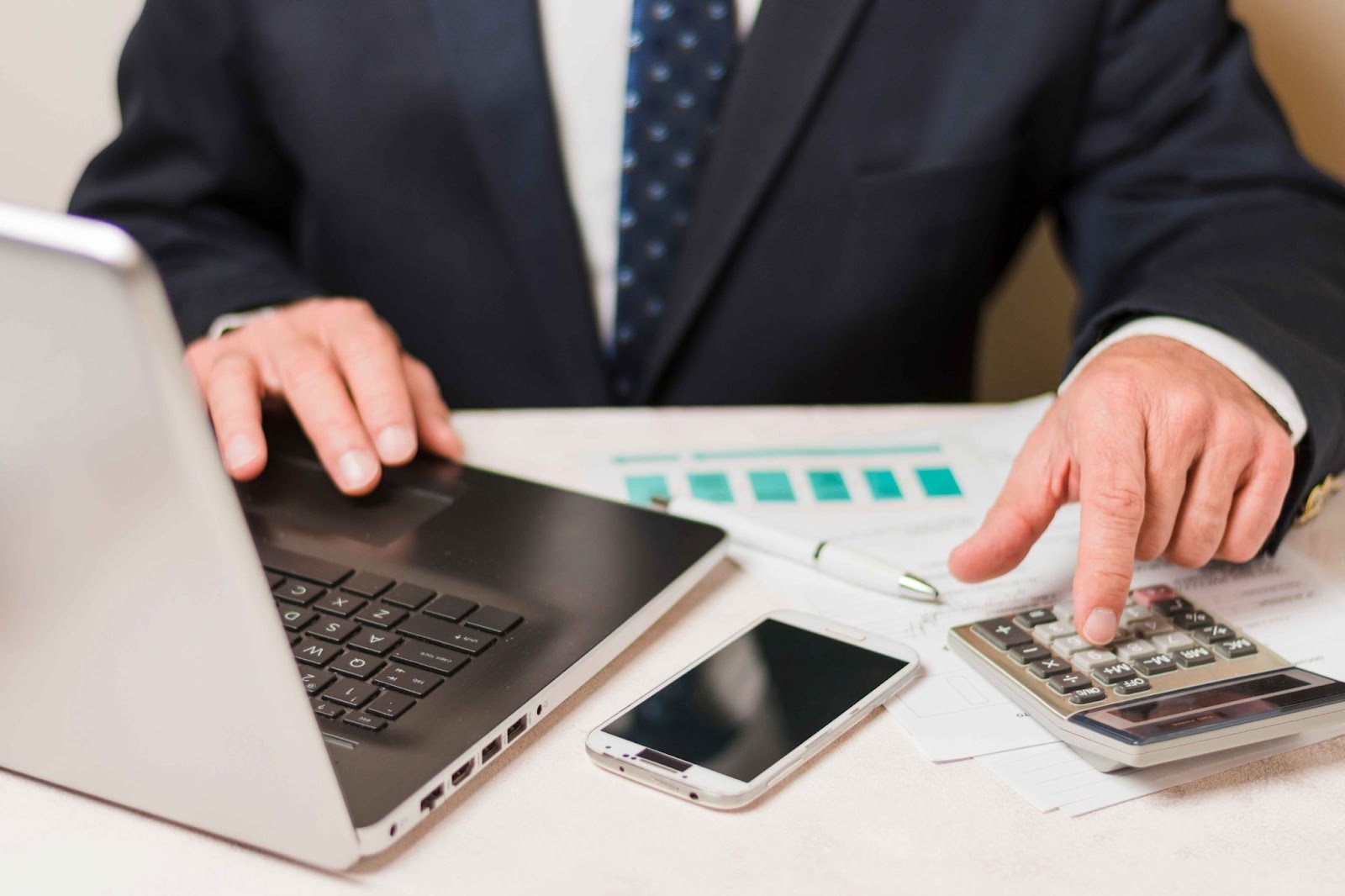 Illustration of a person managing time and payroll on digital devices