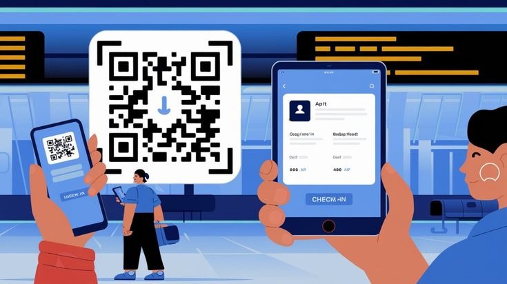 Illustration of employees scanning QR codes on their mobile devices