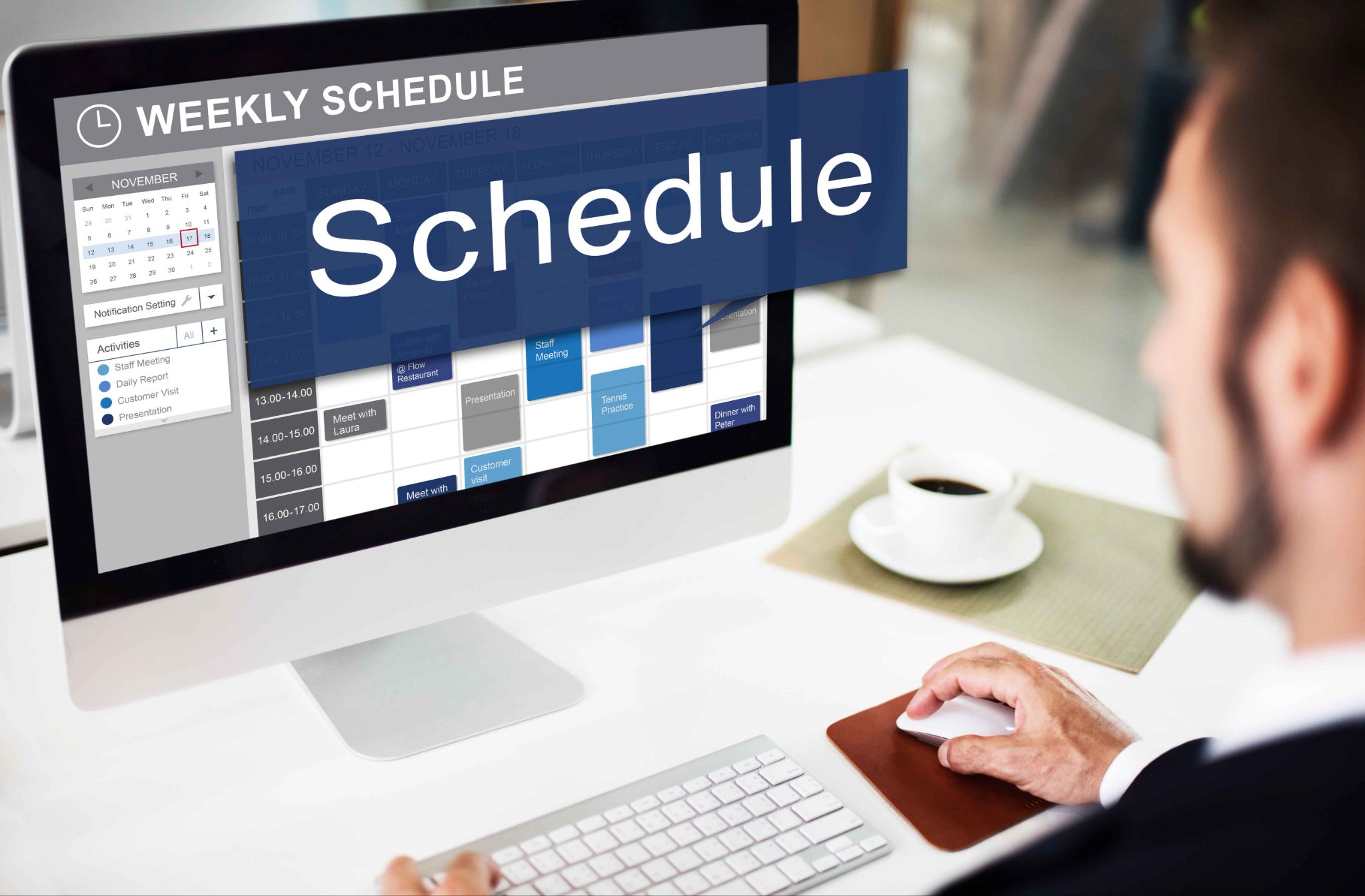 Digital weekly schedule displayed on a computer screen