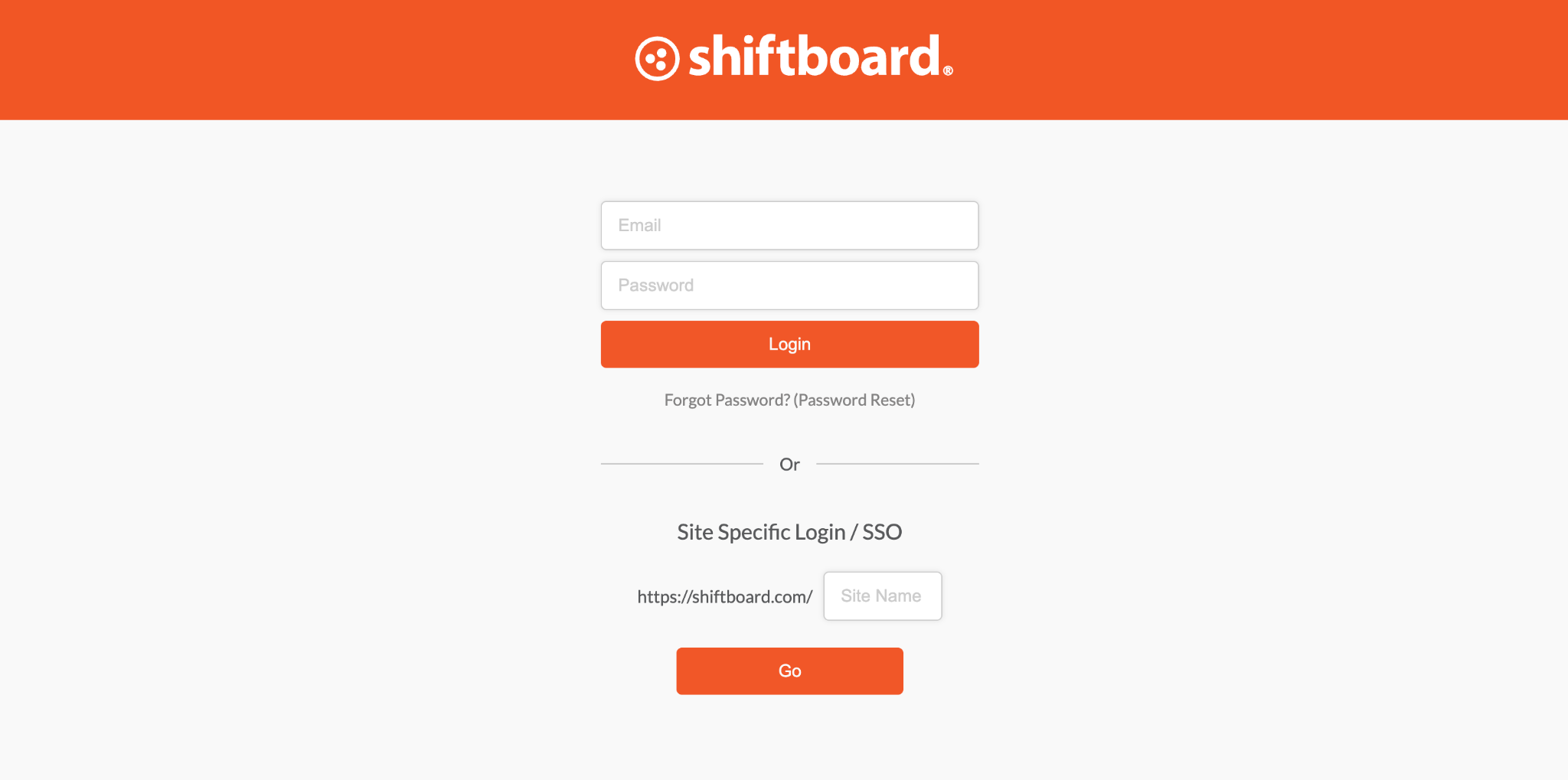 Shiftboard login screen