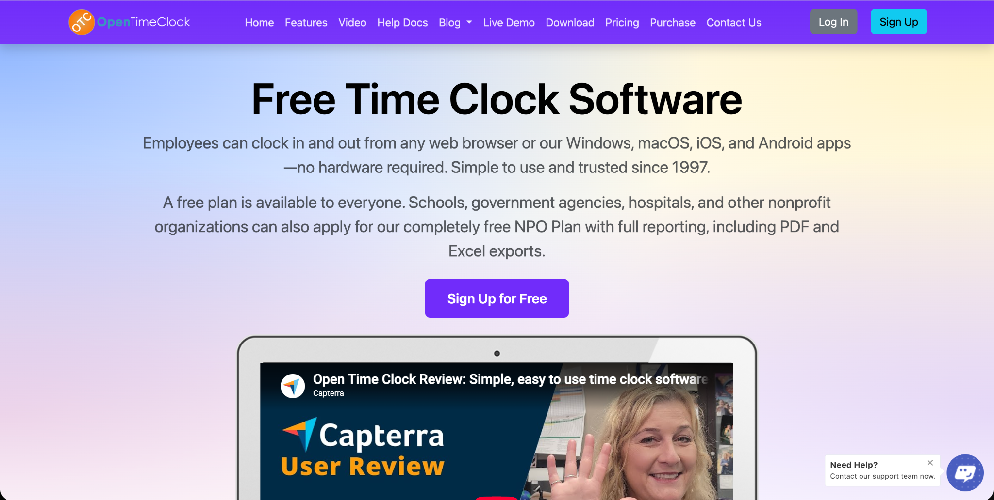 OpenTimeClock website screenshot