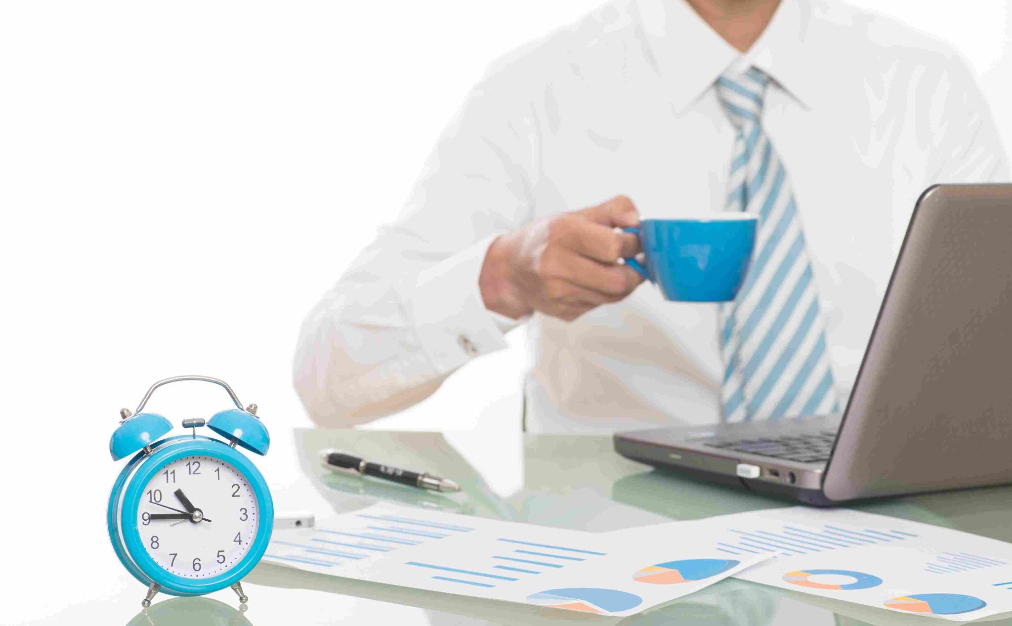 Illustration showing a person working and an alarm clock