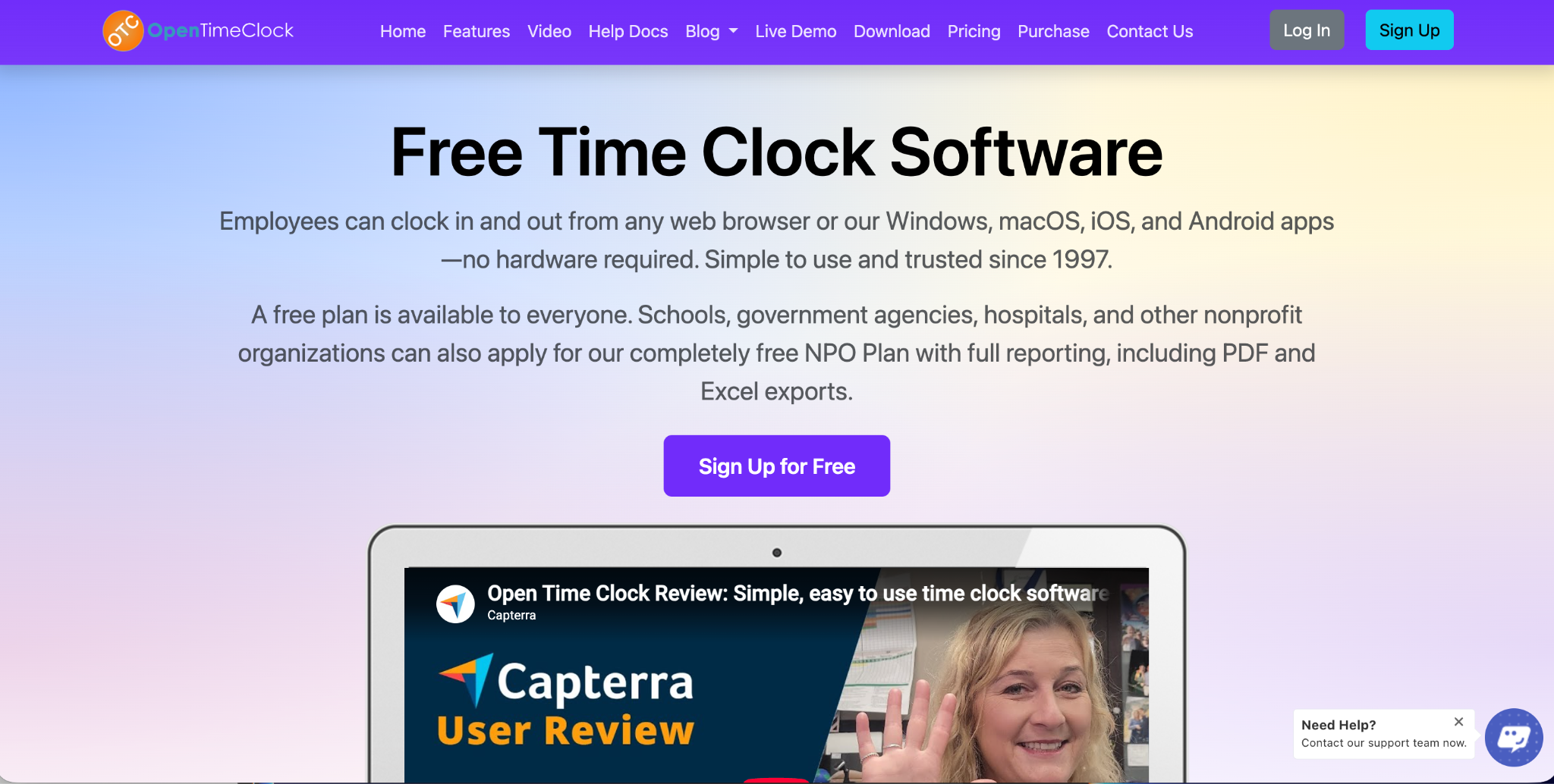 Screenshot of the OpenTimeClock website