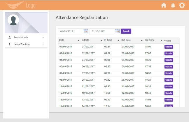 Attendance Regularization software interface screenshot