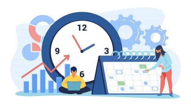 Time tracking illustration with clock and gears