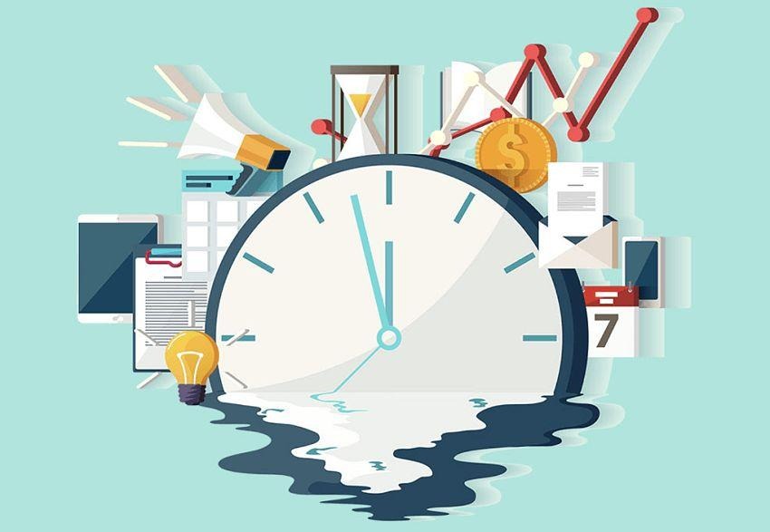 Clock with business elements and charts