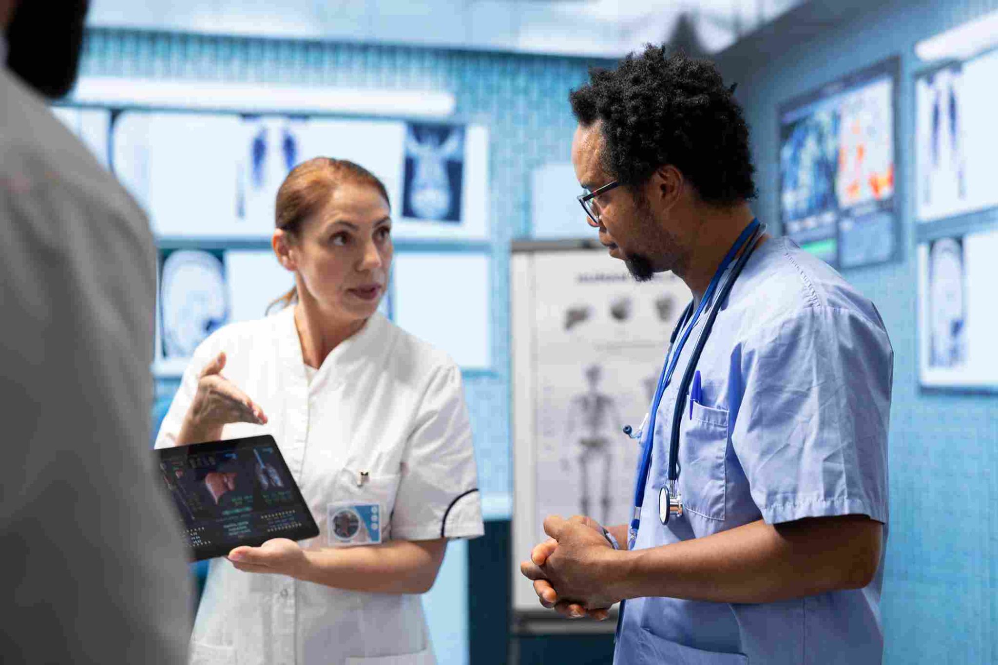 Healthcare professionals discussing patient care