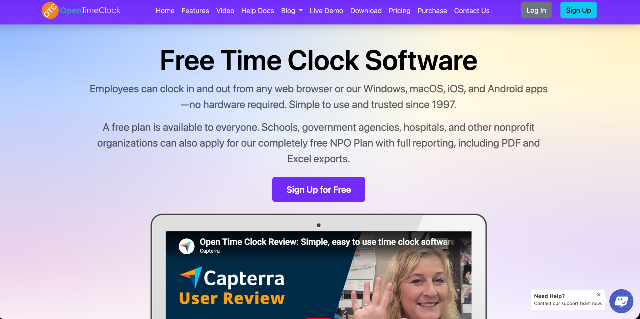 OpenTimeClock Website Screenshot
