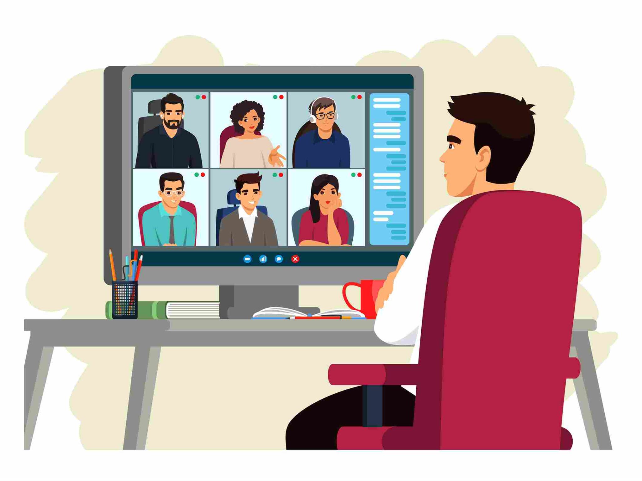 Illustration of a remote team video meeting