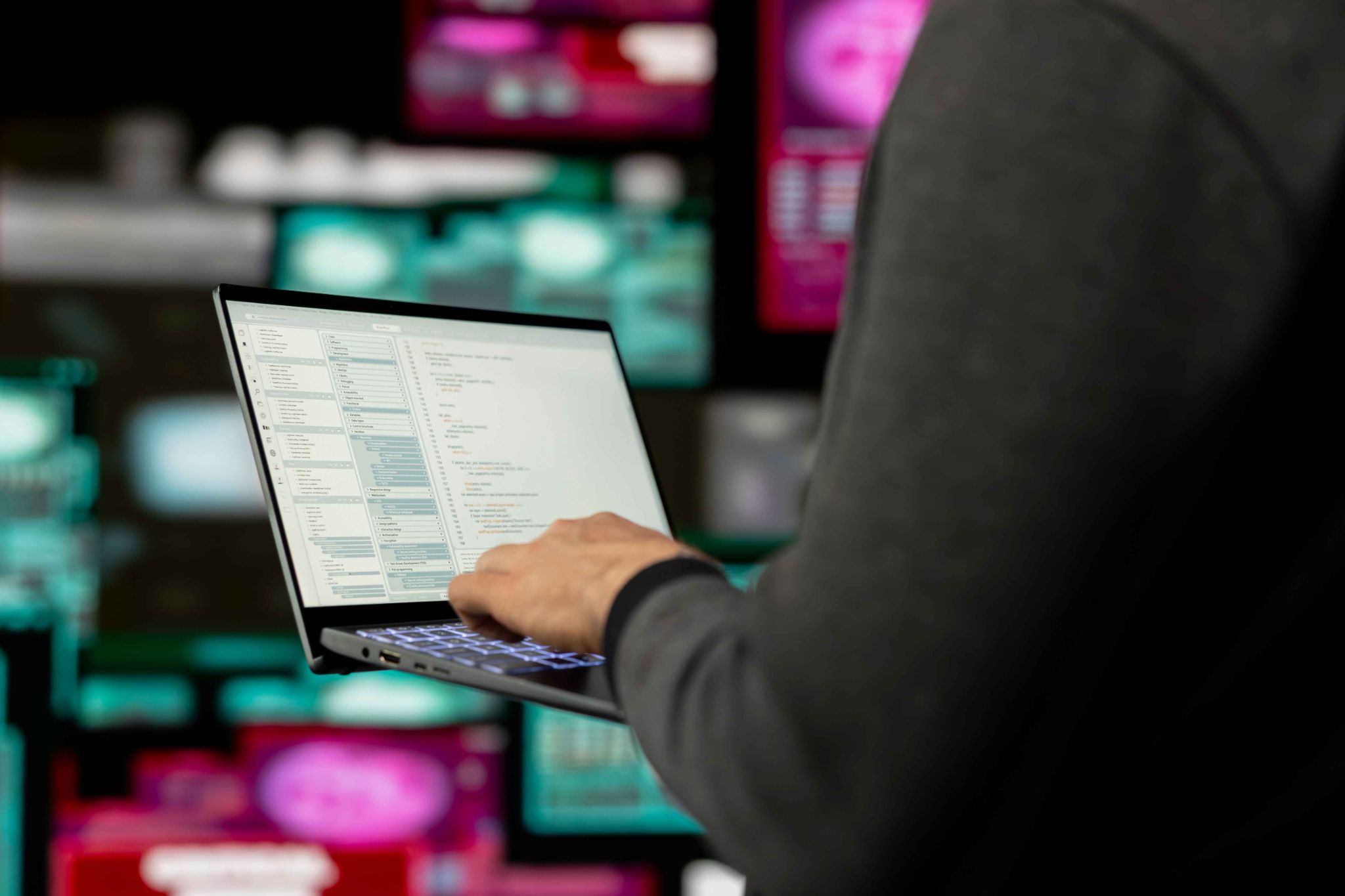Employee using laptop for timesheet management