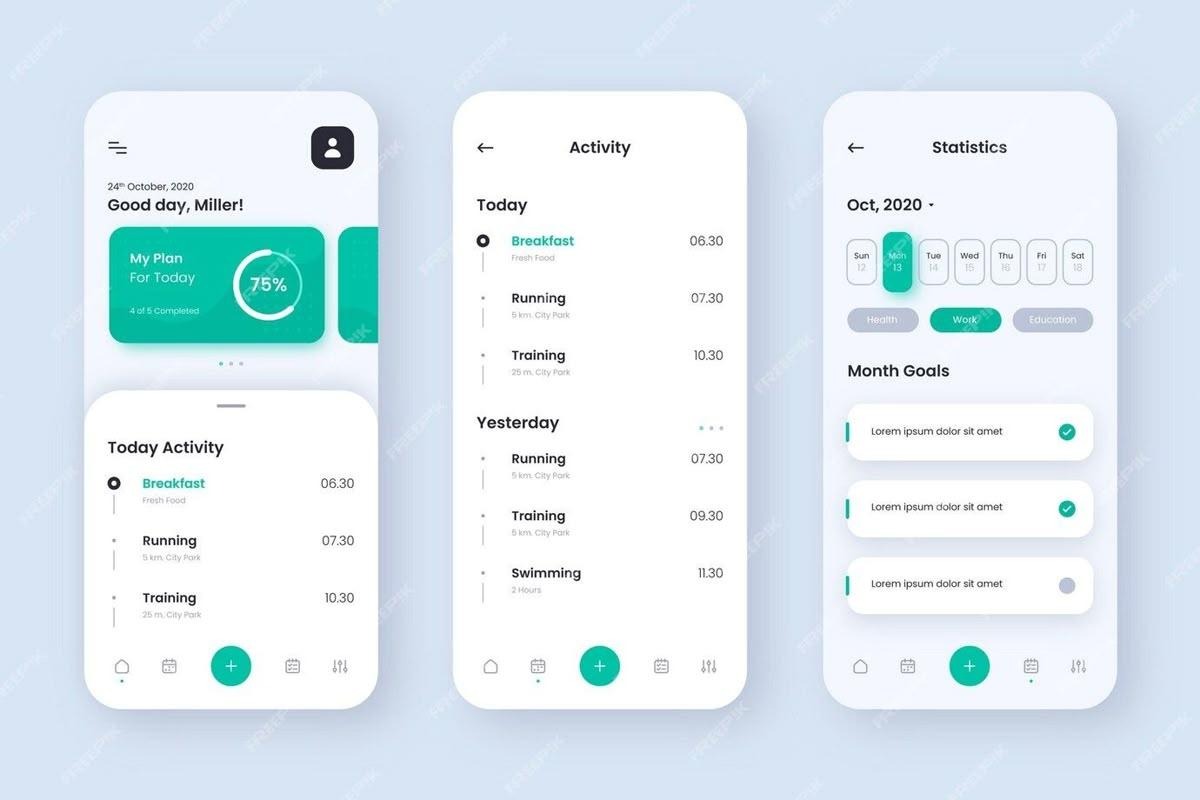 Mobile app screens showing time tracking interface