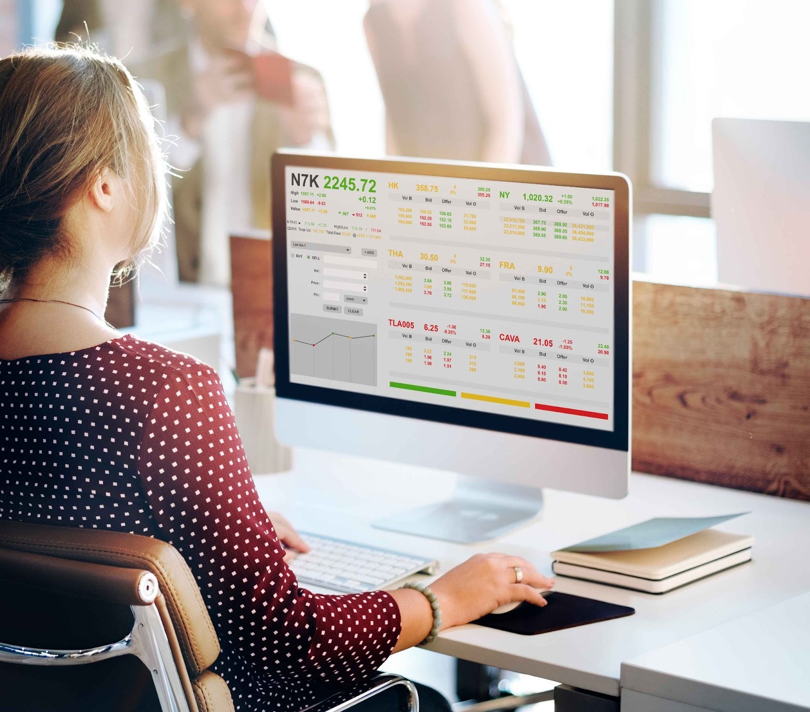 Person looking at a chart on a desktop monitor