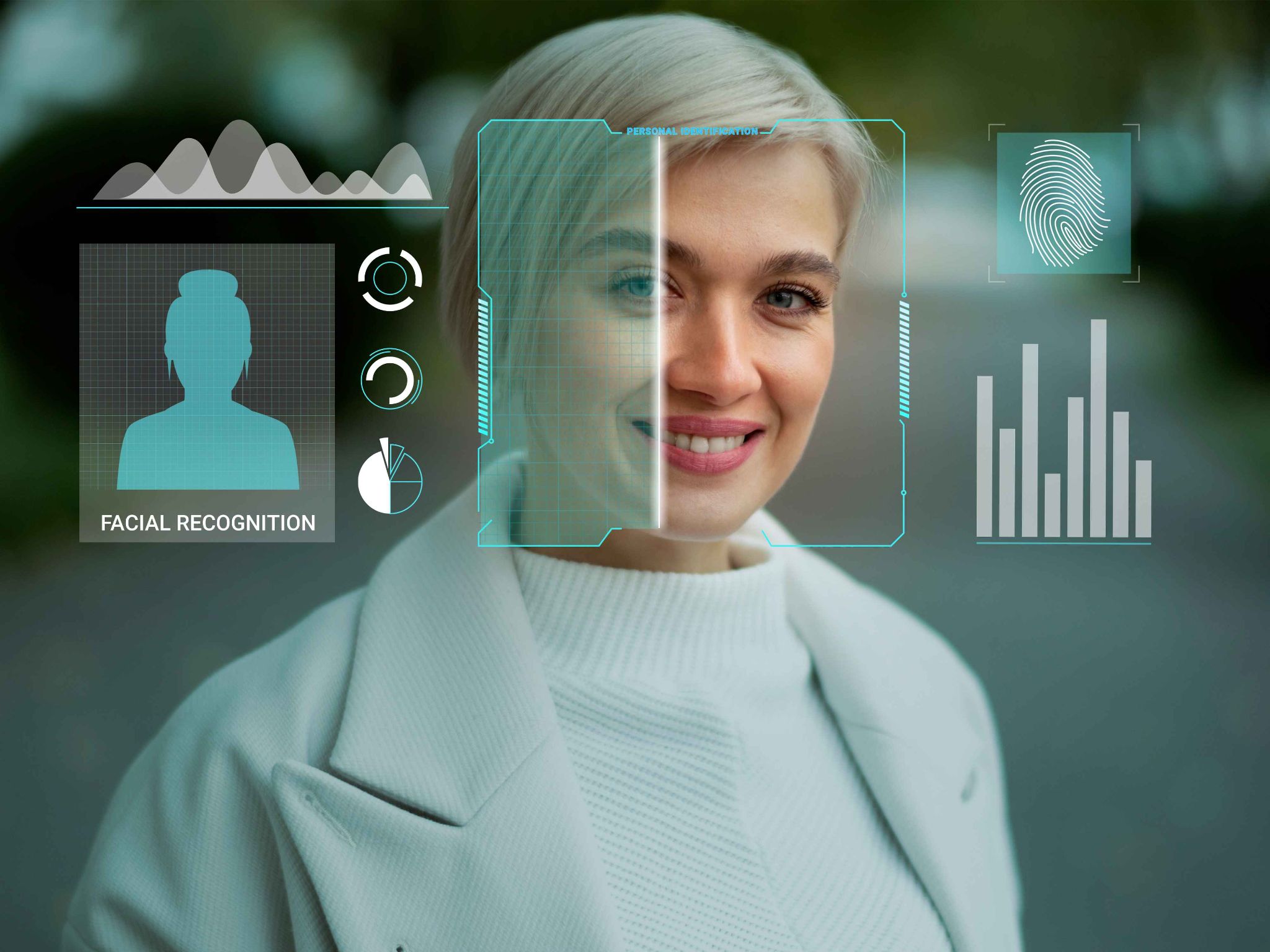 Facial recognition scan of a woman