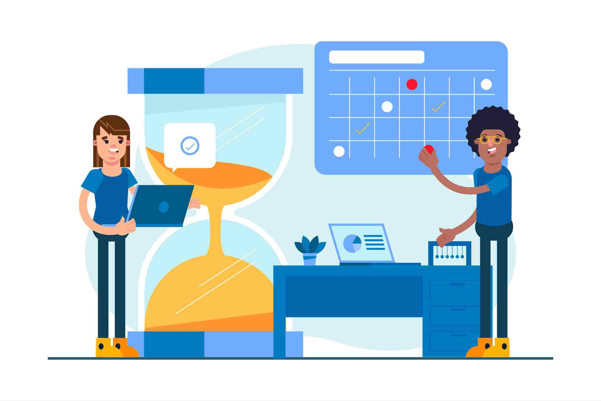 Illustration of employees managing workforce and schedules