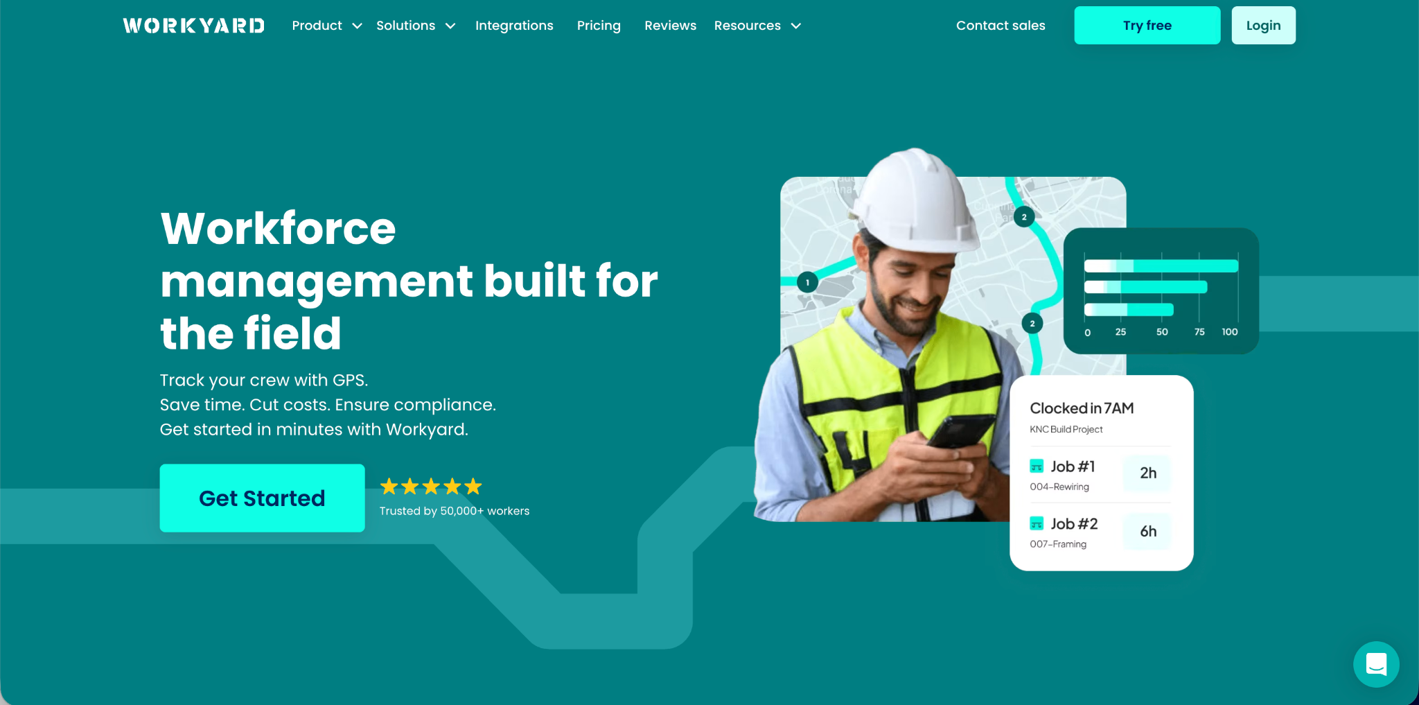 Workyard website screenshot showing workforce management built for the field