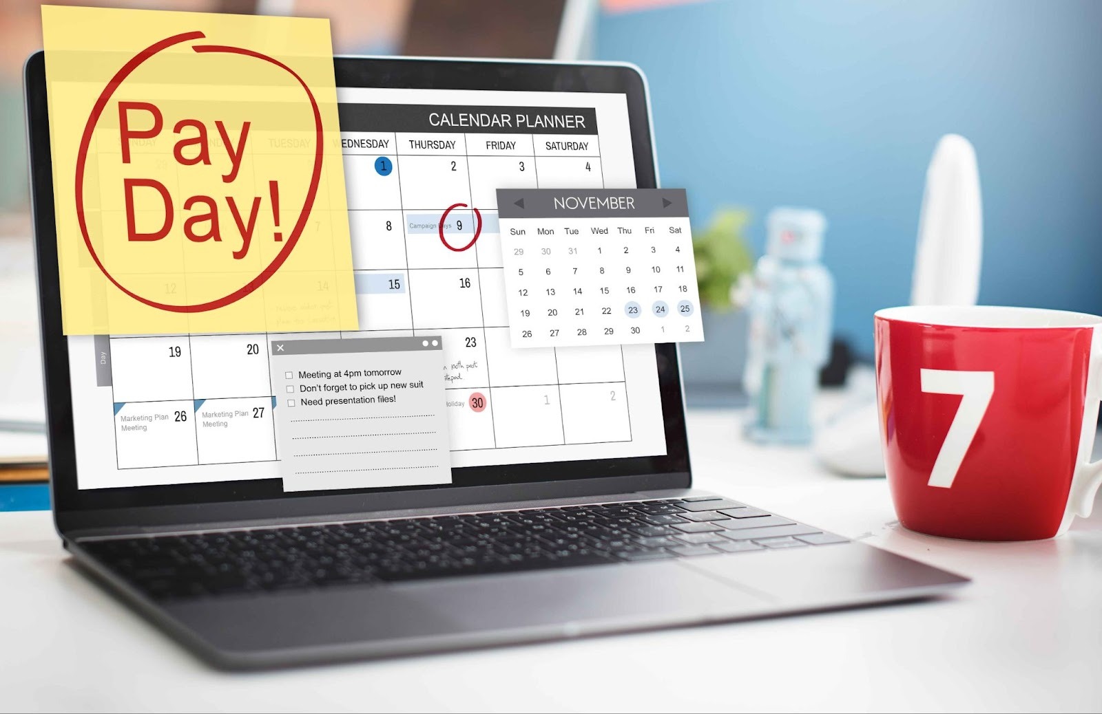 Automated Payroll Export Calendar and Laptop